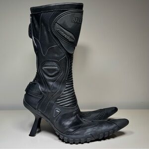 balenciaga black distressed leather moto boots